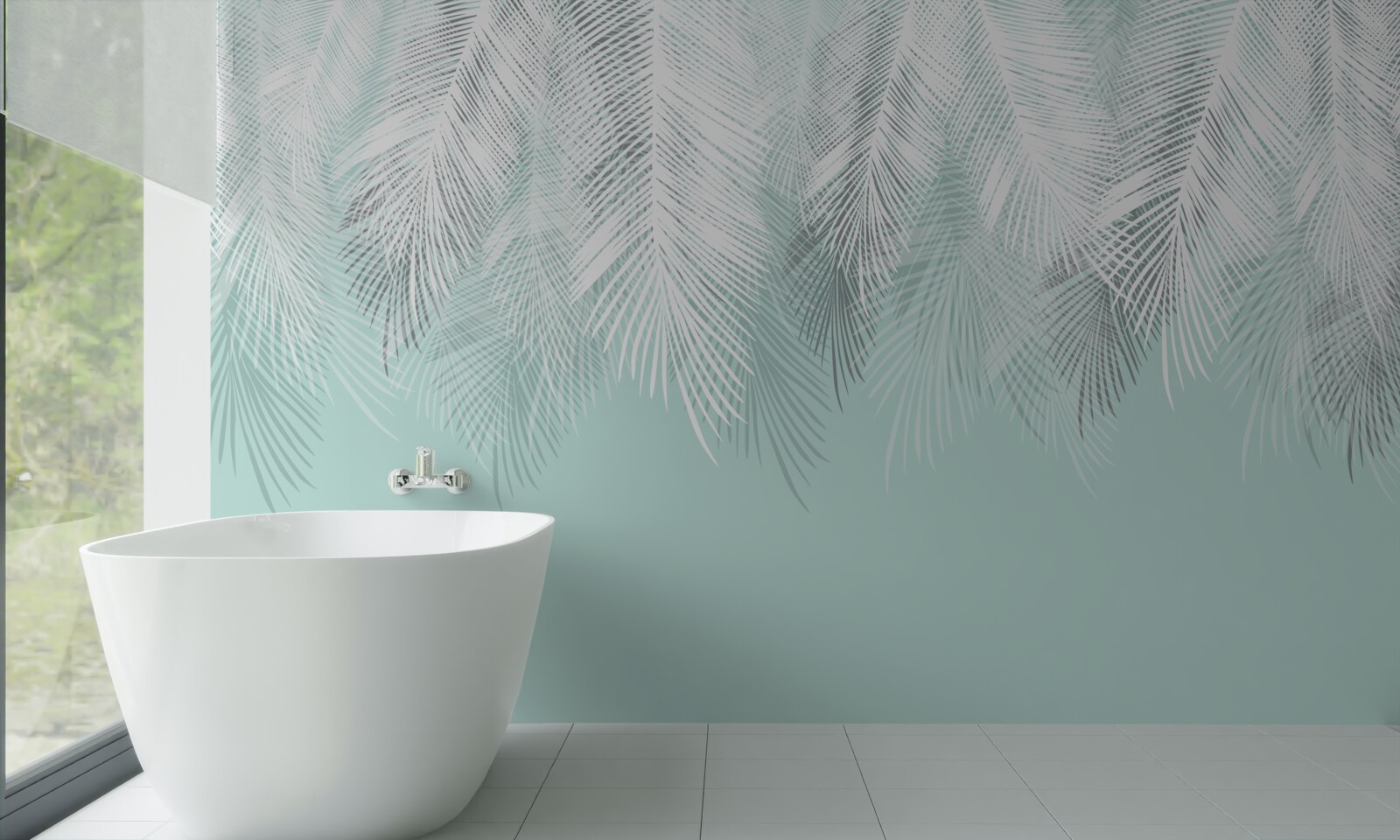 Carta da parati le foglie di palma sono bianche su sfondo turchese
