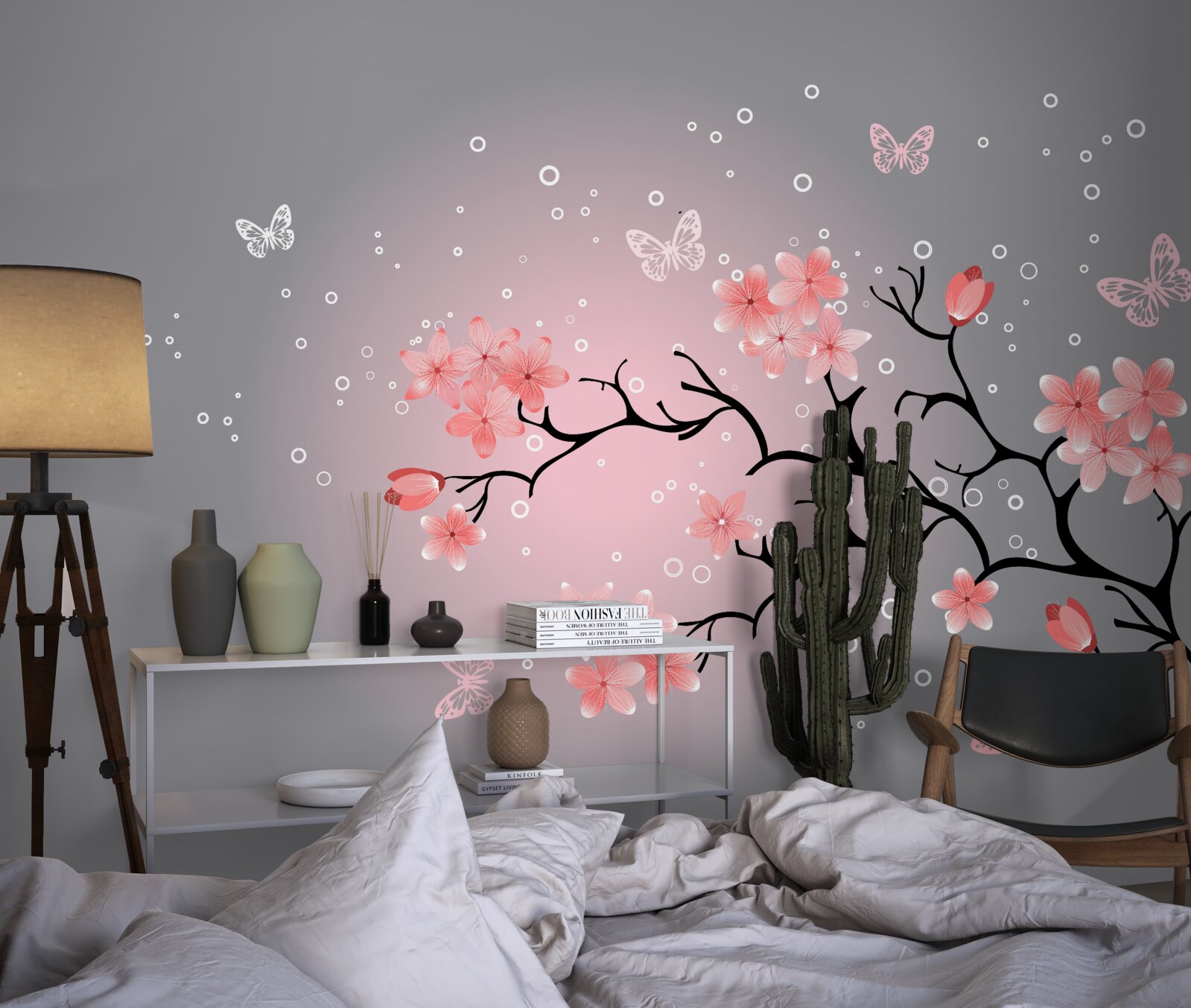 Carta da parati farfalle e un ramo di sakura