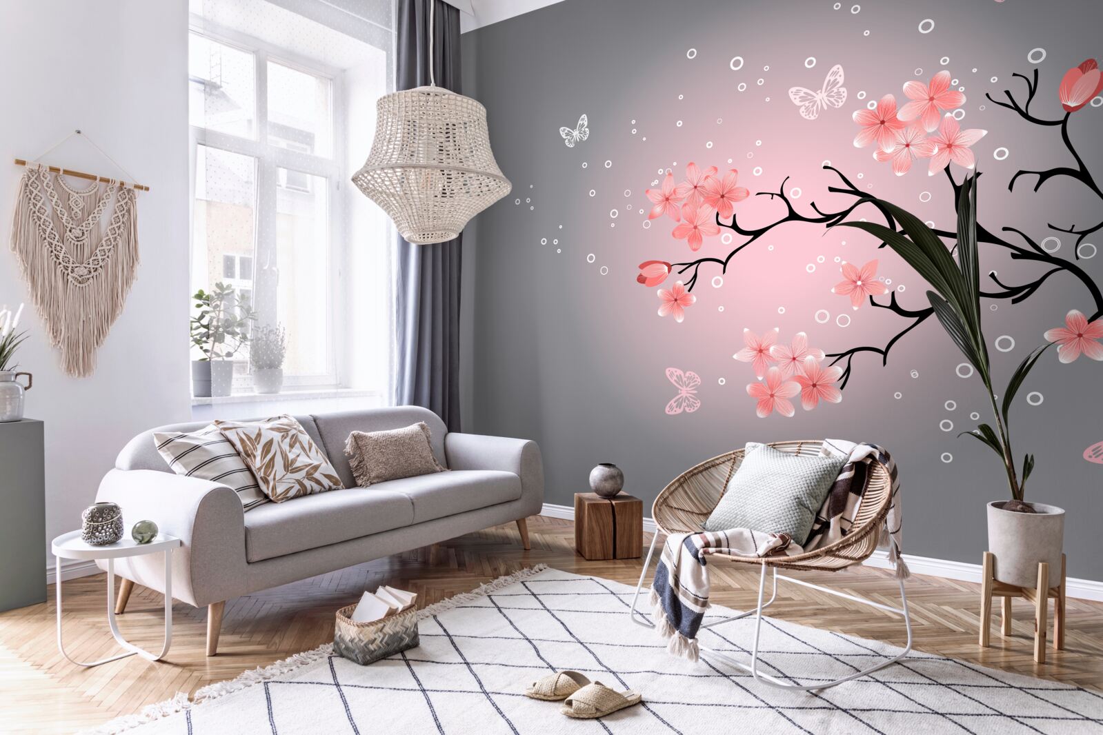 Carta da parati farfalle e un ramo di sakura