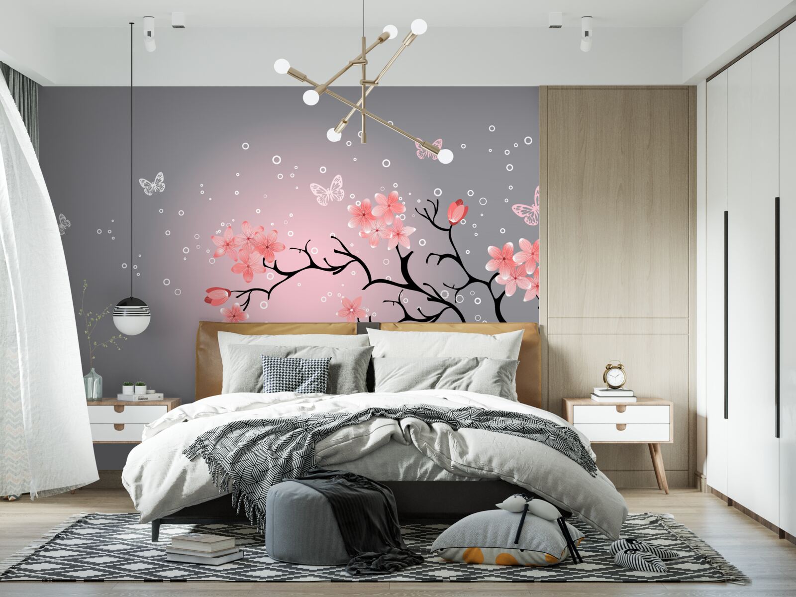 Carta da parati farfalle e un ramo di sakura