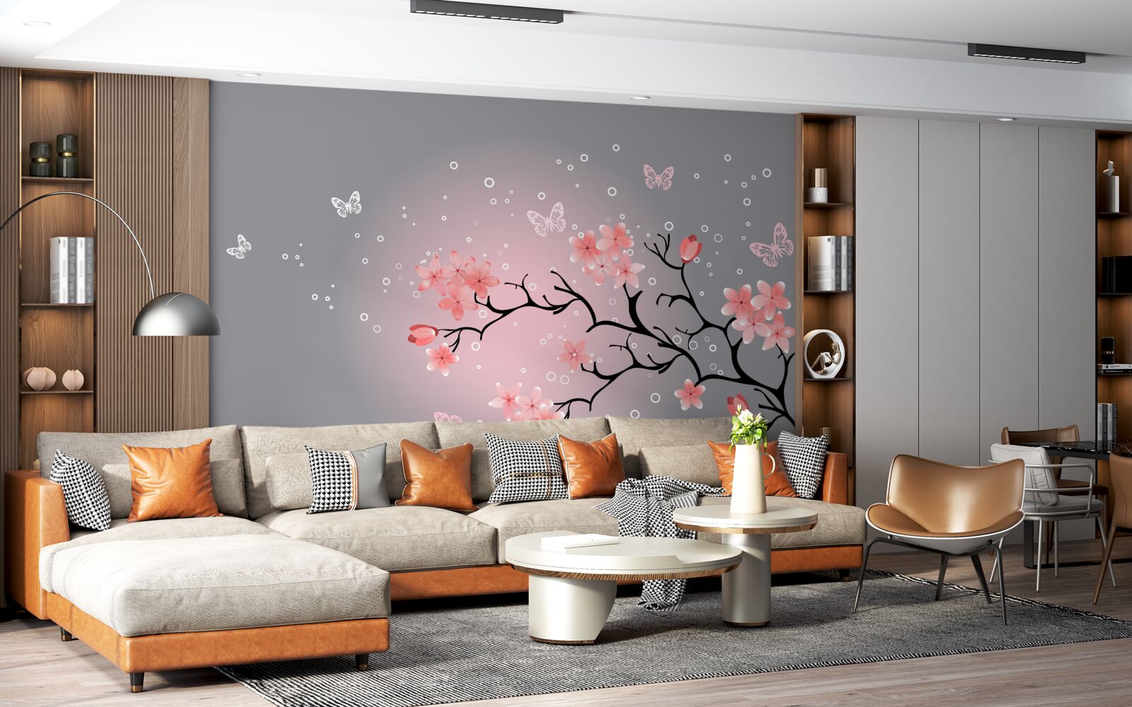 Carta da parati farfalle e un ramo di sakura