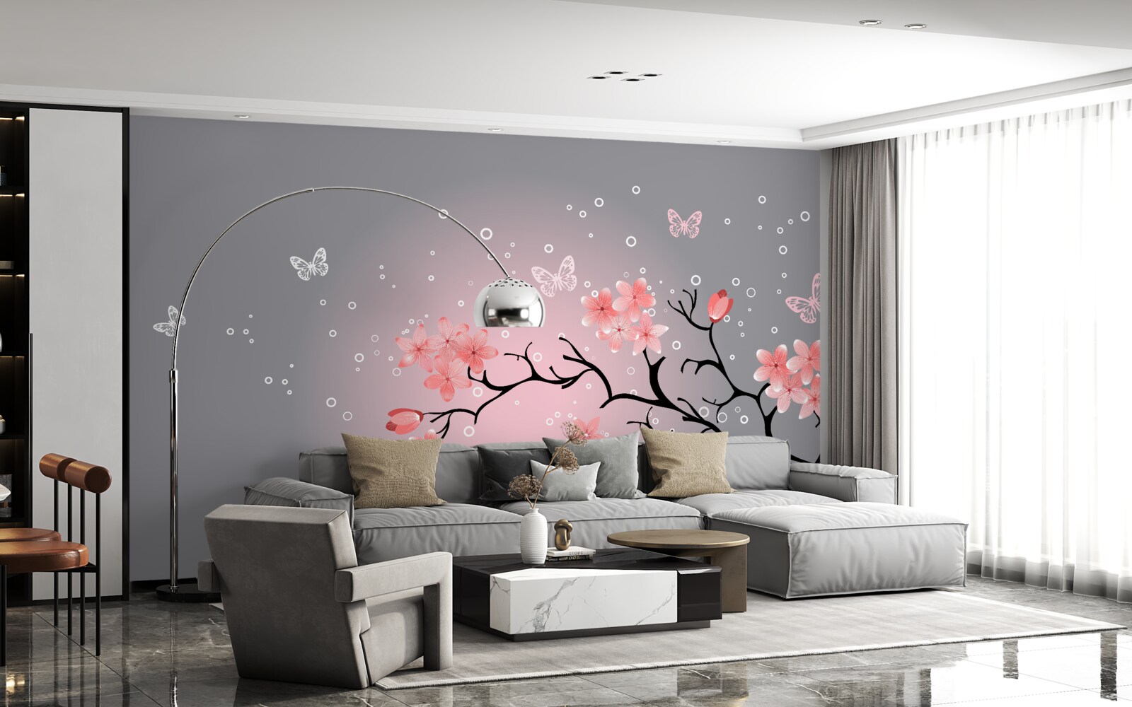 Carta da parati farfalle e un ramo di sakura
