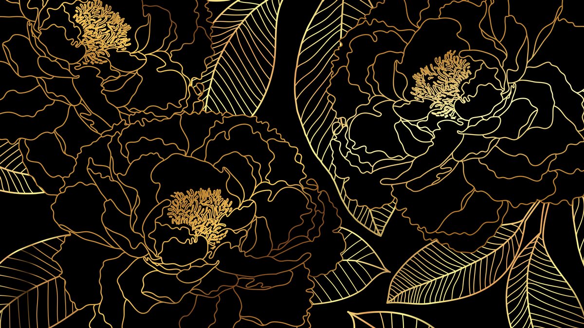 Carta da parati Texture di foglie e fiori, sfumati in oro