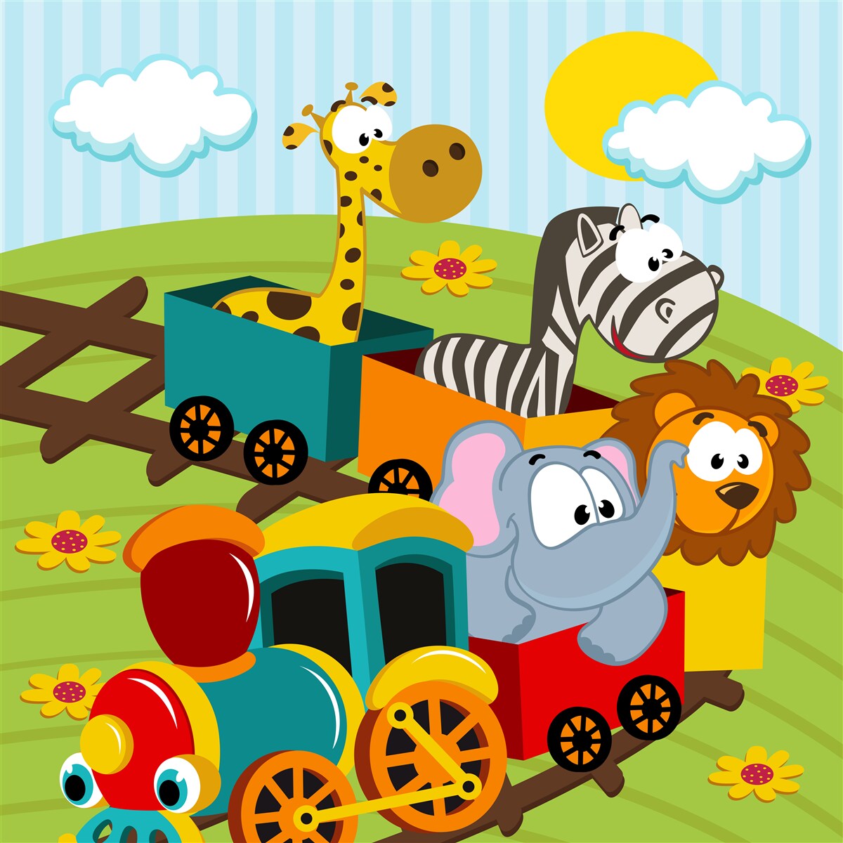 Carta da parati simpatiche creature sul treno