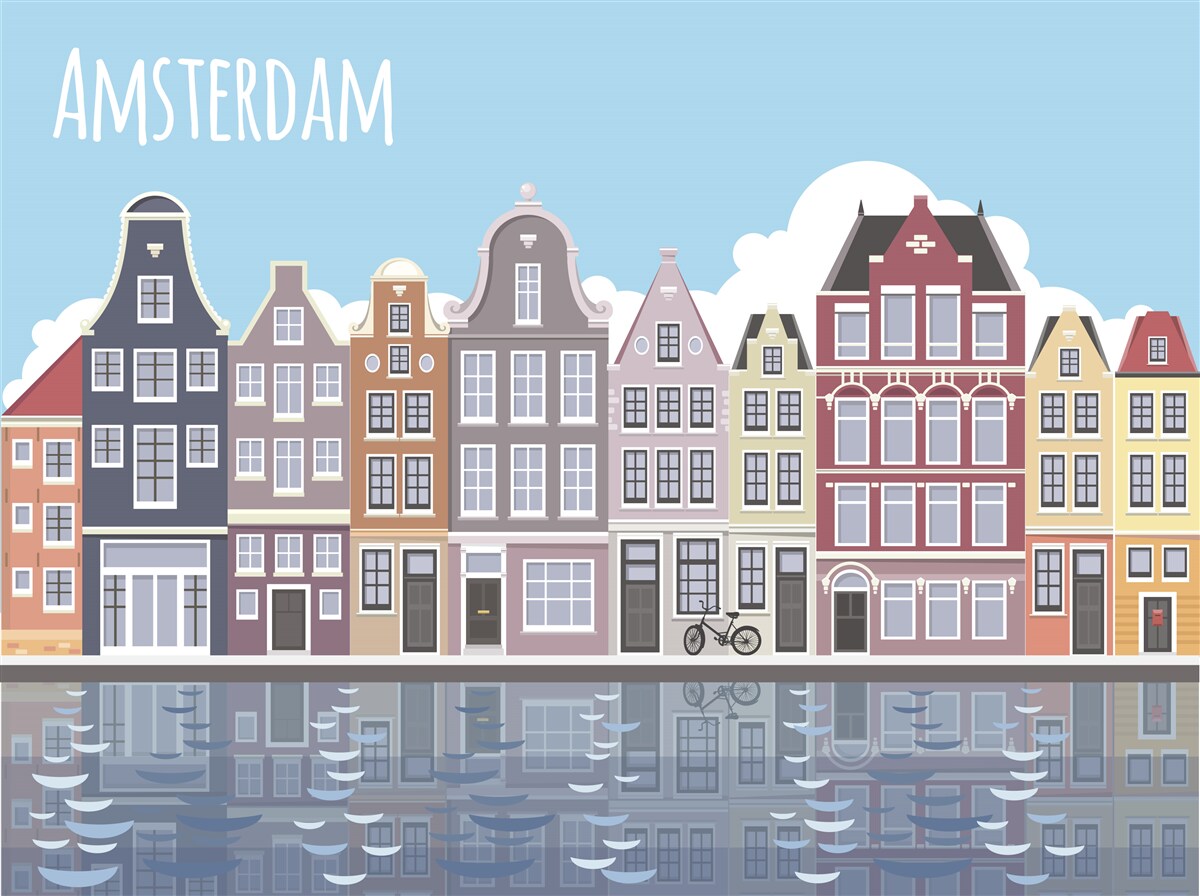 Carta da parati riflesso di amsterdam nell'acqua