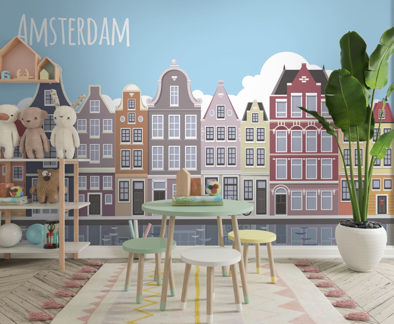 Carta da parati riflesso di amsterdam nell'acqua