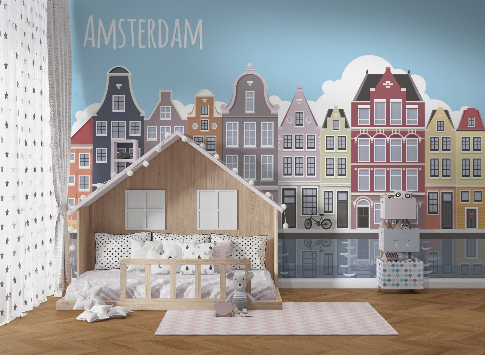 Carta da parati riflesso di amsterdam nell'acqua