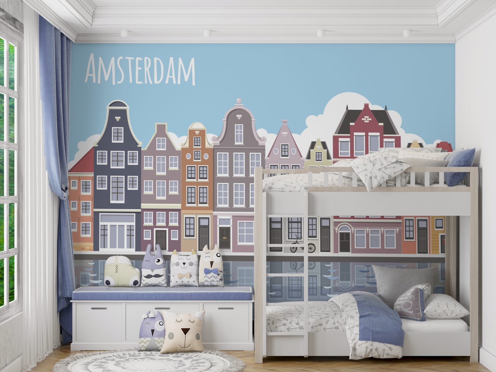 Carta da parati riflesso di amsterdam nell'acqua