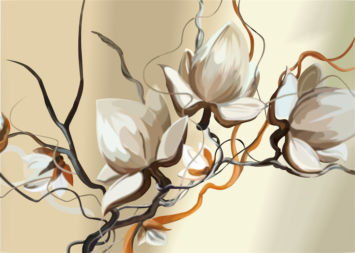 Carta da parati rami di magnolia in fiore bianco