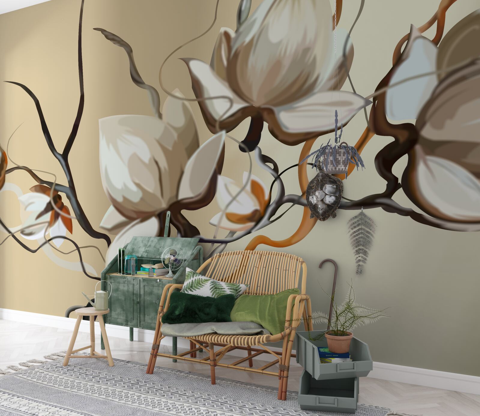 Carta da parati rami di magnolia in fiore bianco