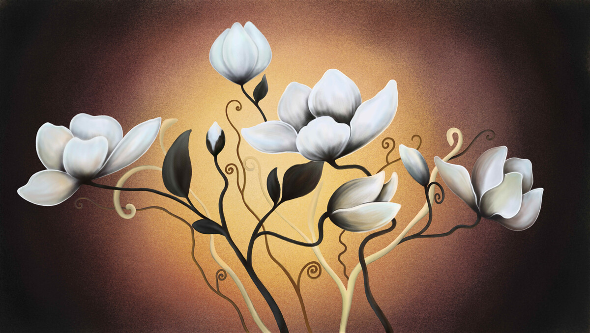 Carta da parati bouquet di magnolia con fiori biancastri