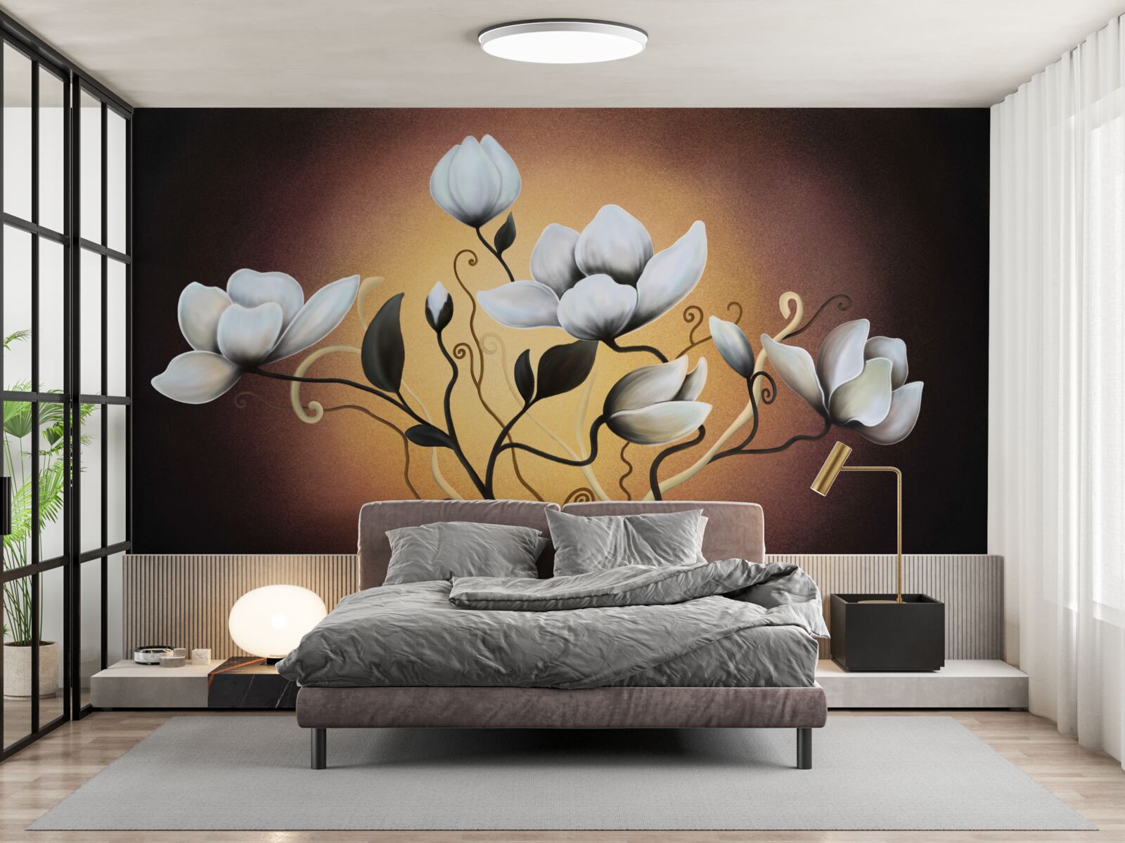 Carta da parati bouquet di magnolia con fiori biancastri