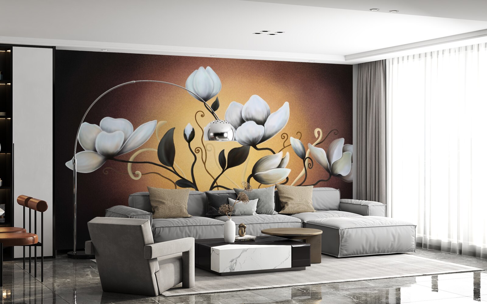 Carta da parati bouquet di magnolia con fiori biancastri