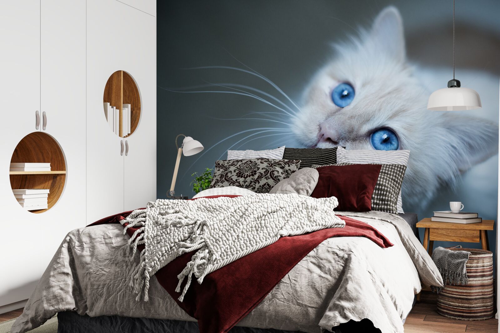 Carta da parati gattino con pelo bianco e occhi blu