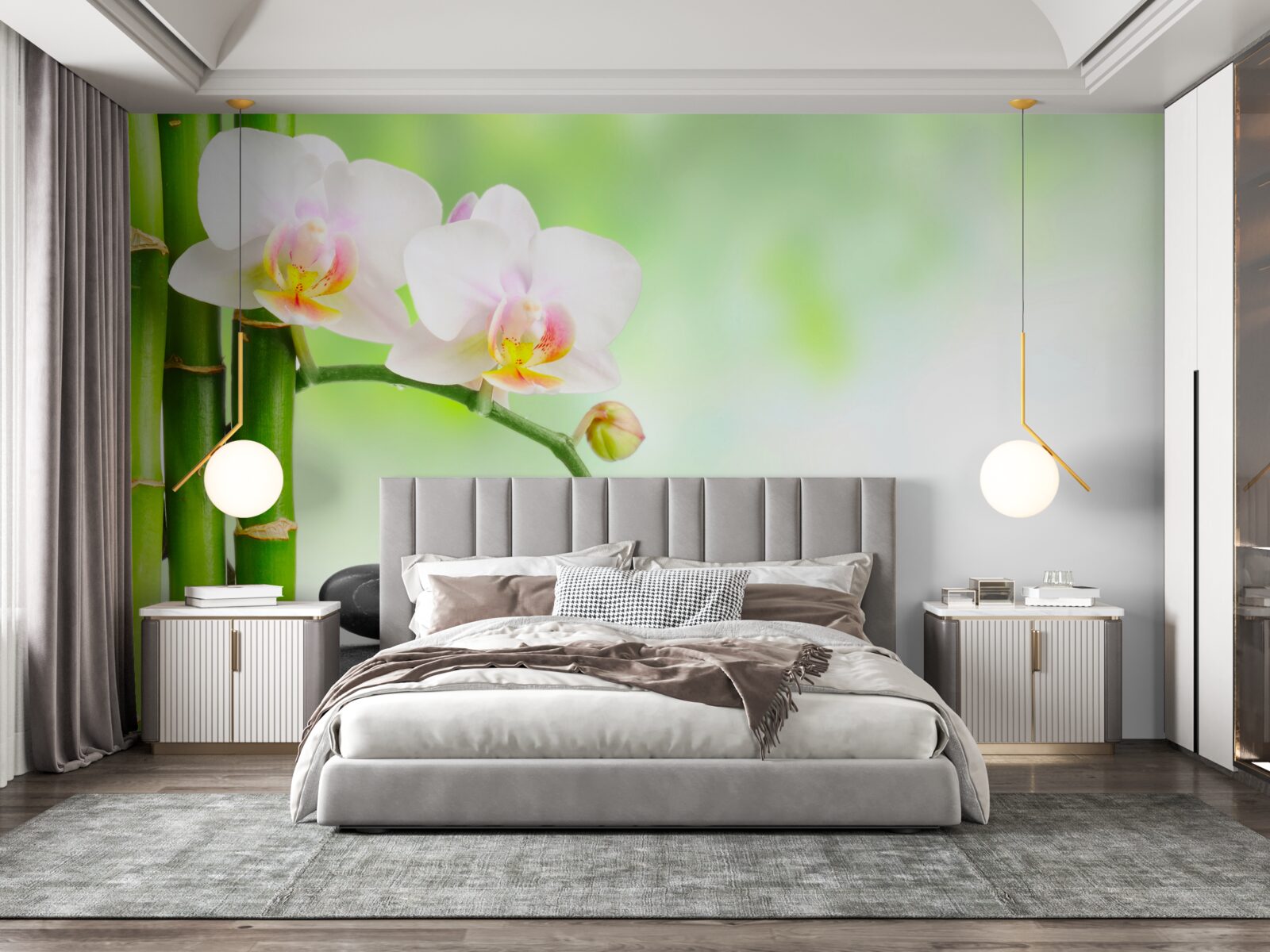 Fototapeta biała orchidea, kamienie i bambus