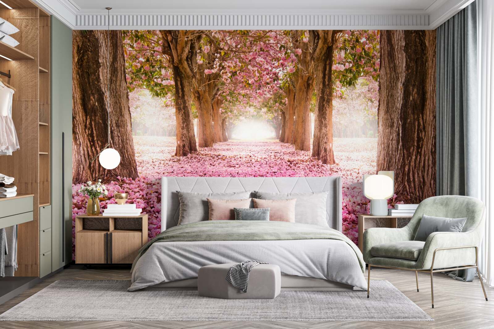 Carta da parati La sakura rosa copriva il vicolo