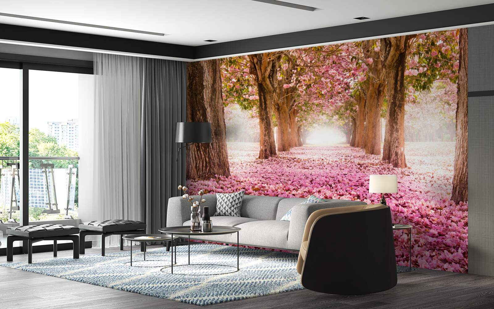 Carta da parati La sakura rosa copriva il vicolo