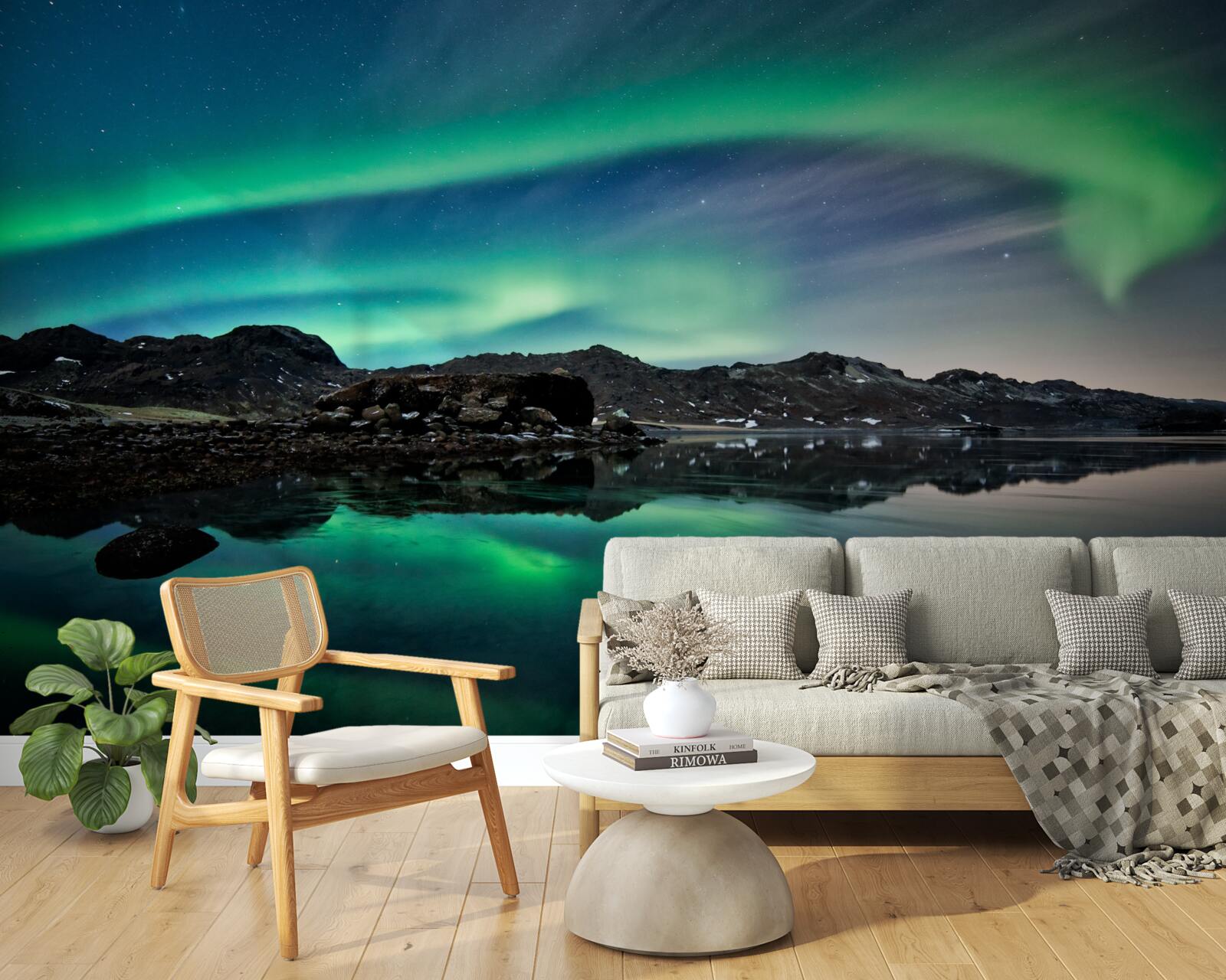 Carta da parati lago nell'aurora boreale
