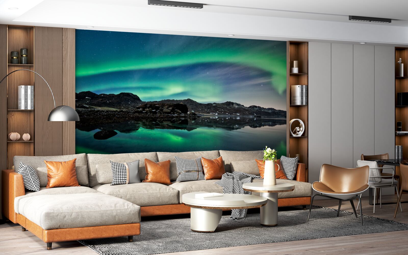 Carta da parati lago nell'aurora boreale
