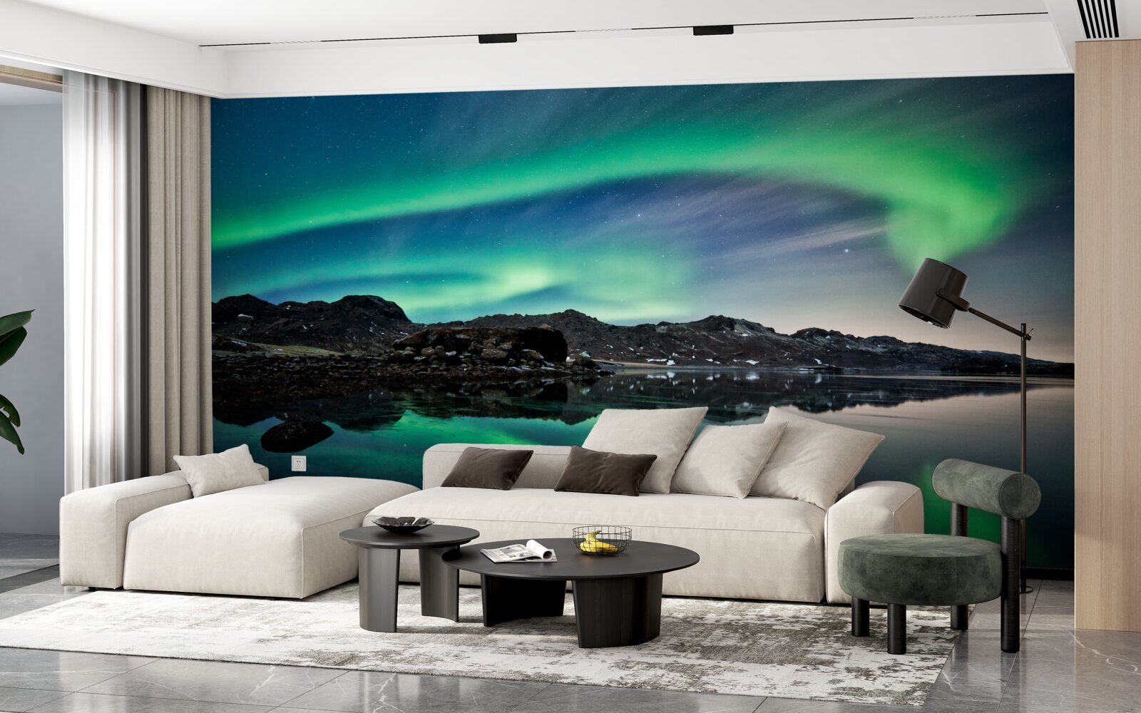 Carta da parati lago nell'aurora boreale