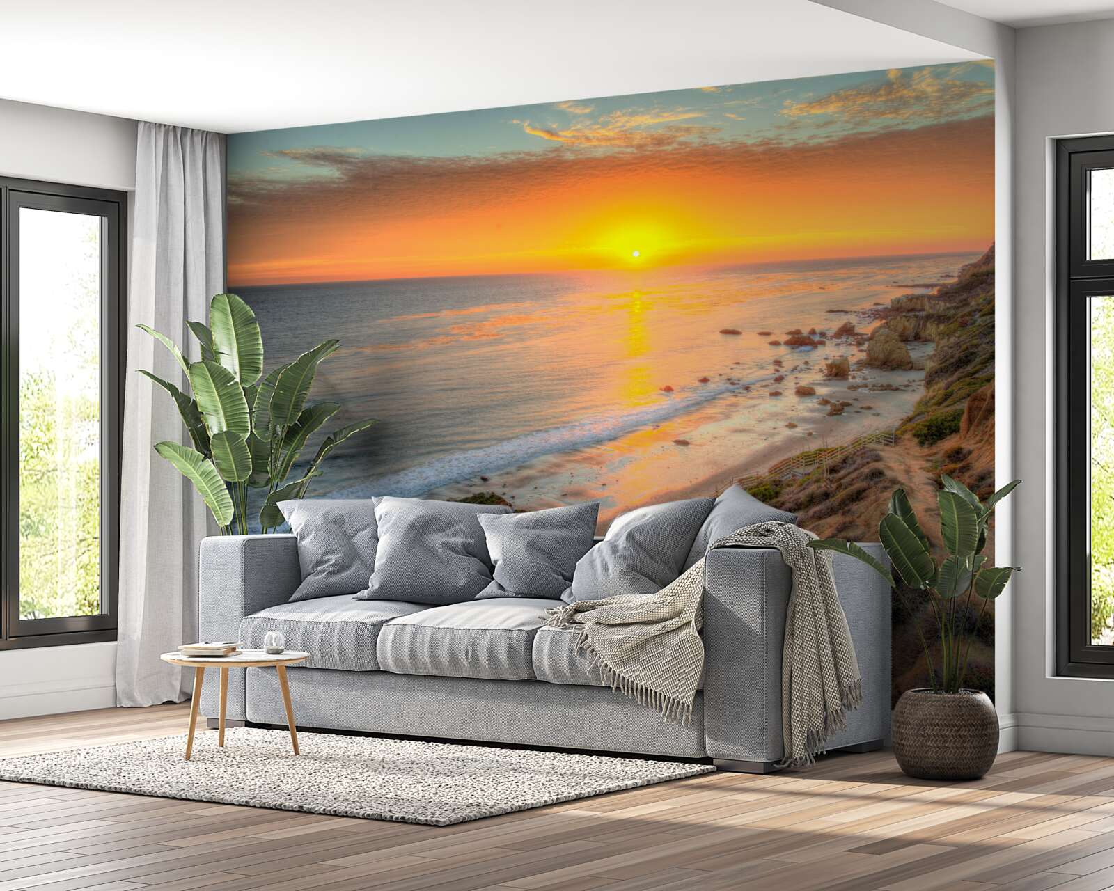 Carta da parati il sole che scende nell'oceano al tramonto