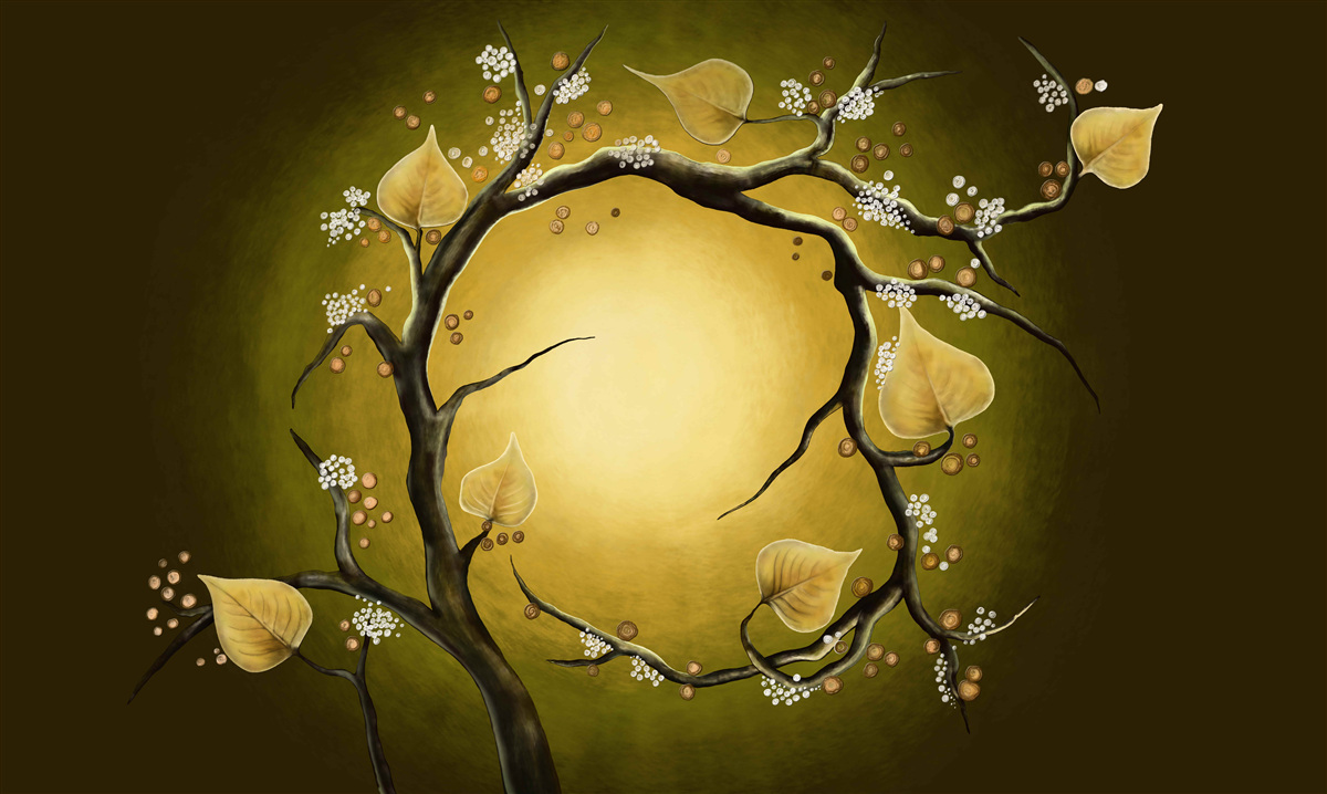 Carta da parati Magnolia gialla in piena fioritura sullo sfondo della luce del sole