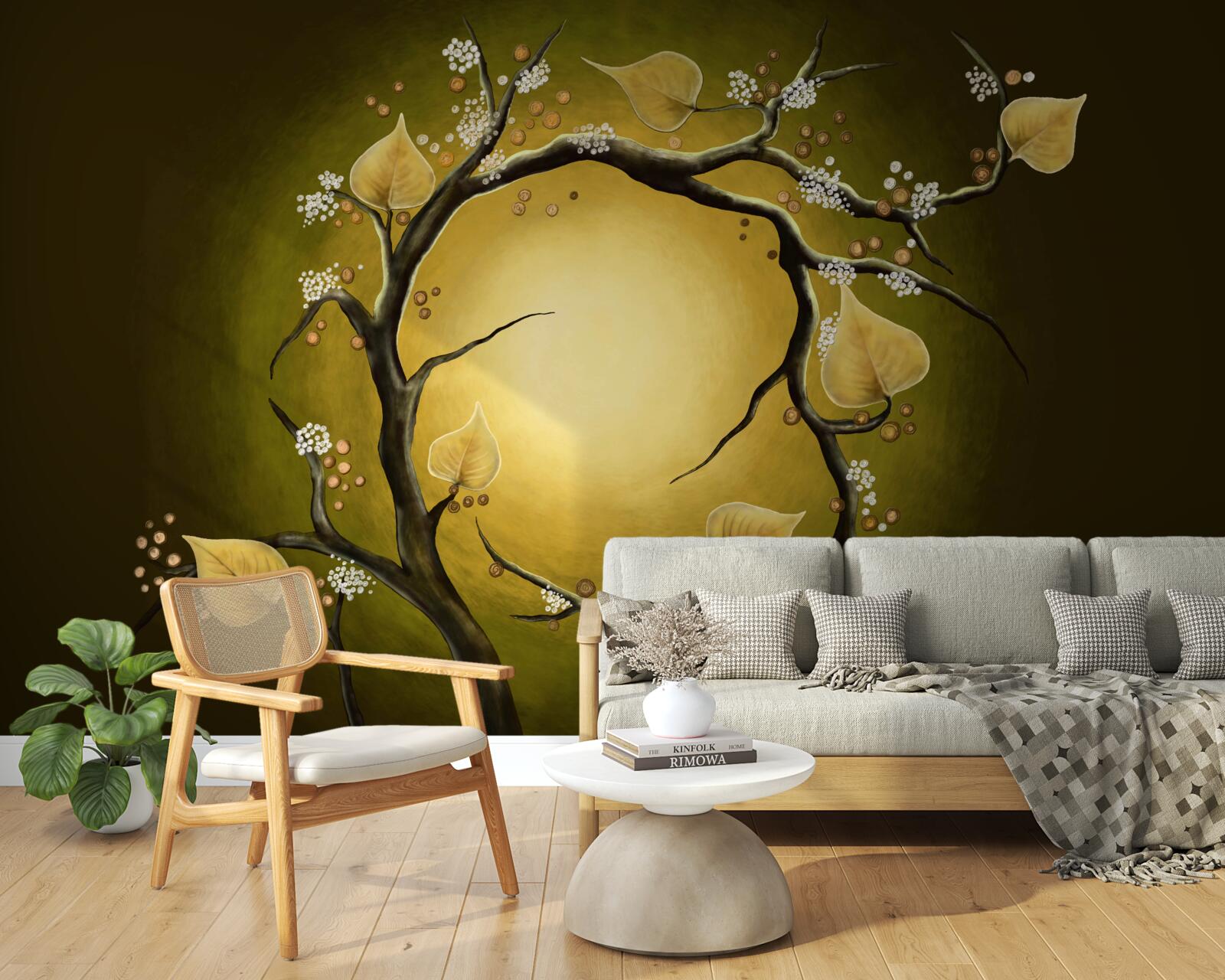 Carta da parati Magnolia gialla in piena fioritura sullo sfondo della luce del sole