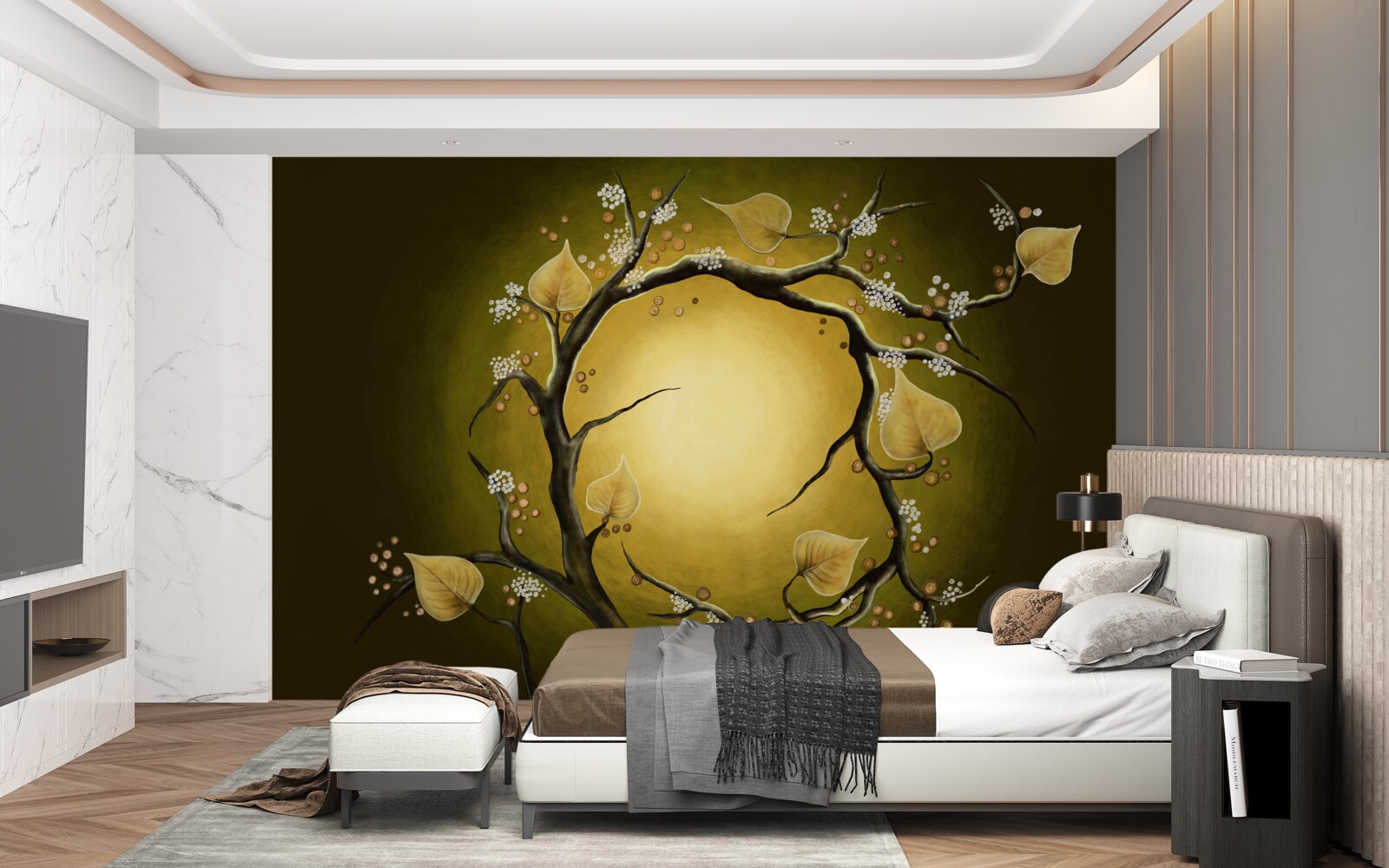 Carta da parati Magnolia gialla in piena fioritura sullo sfondo della luce del sole