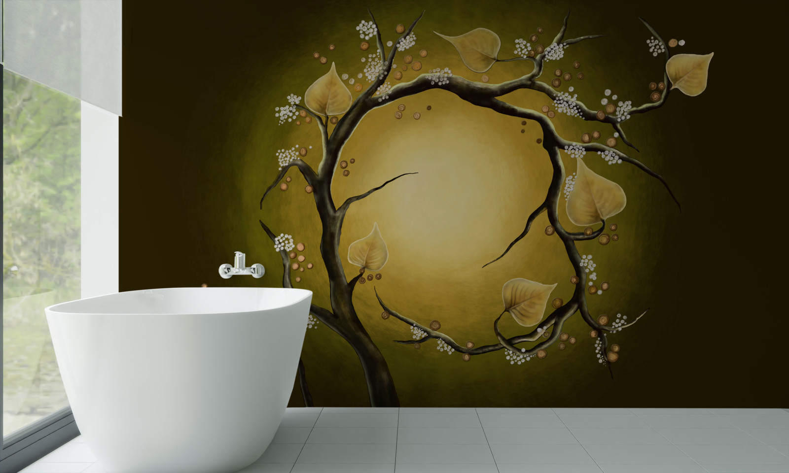 Carta da parati Magnolia gialla in piena fioritura sullo sfondo della luce del sole