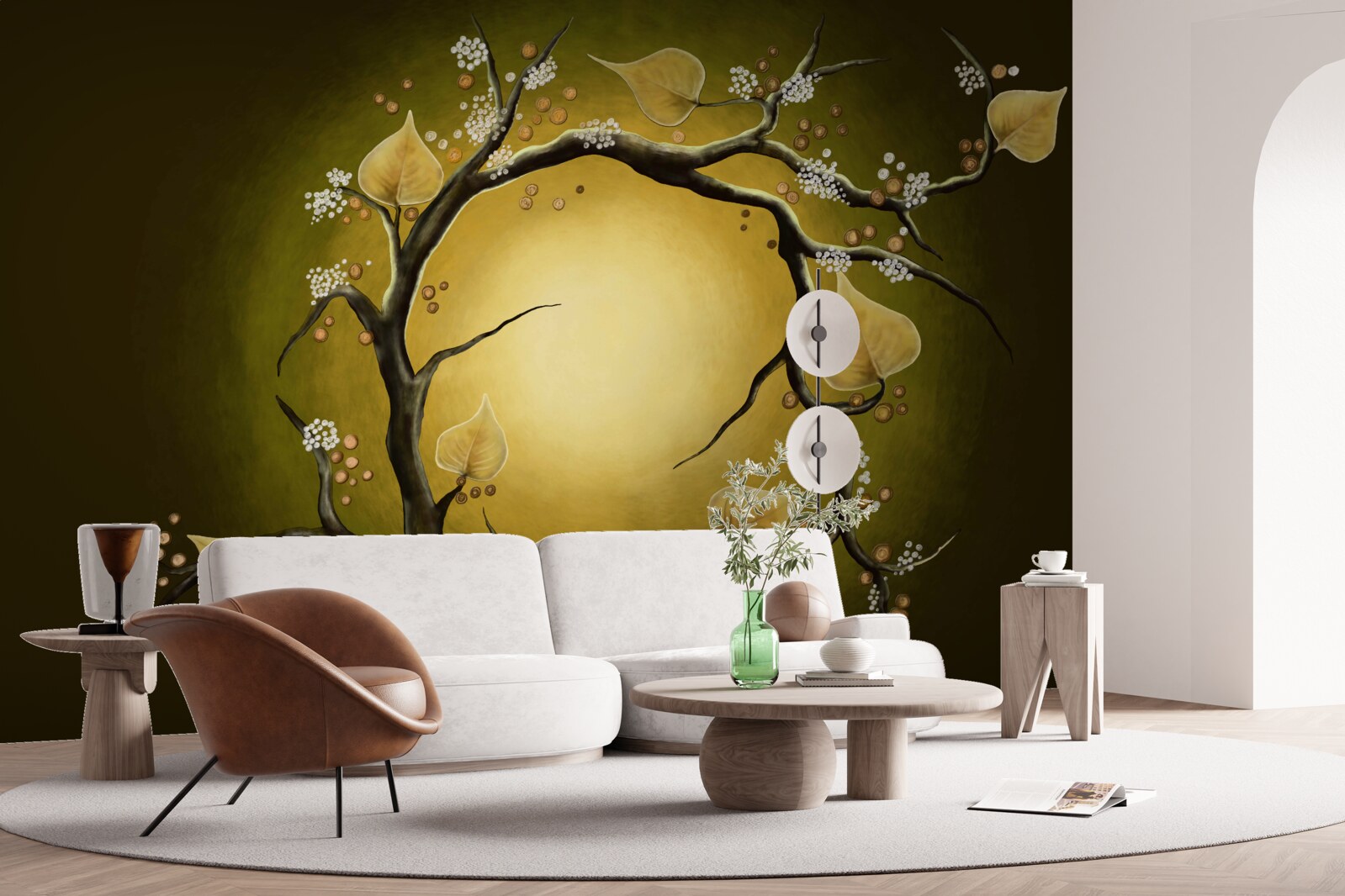 Carta da parati Magnolia gialla in piena fioritura sullo sfondo della luce del sole