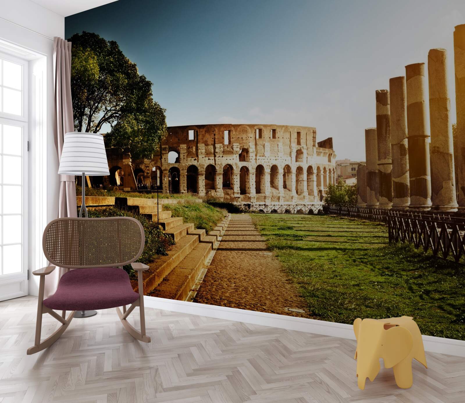 Carta da parati tramonto al colosseo romano