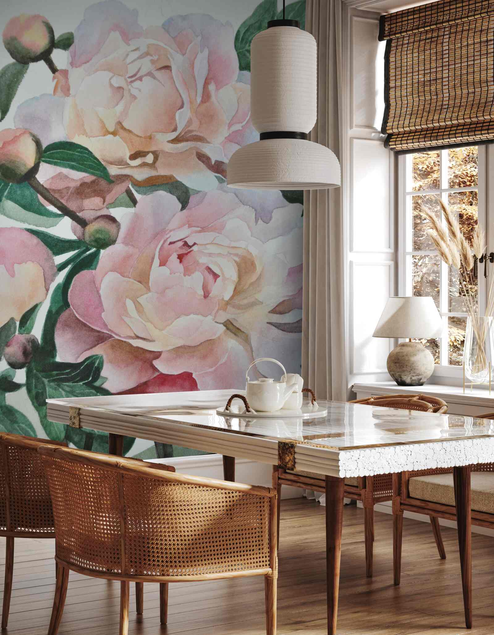 Carta da parati peonie dipinte ad acquerello