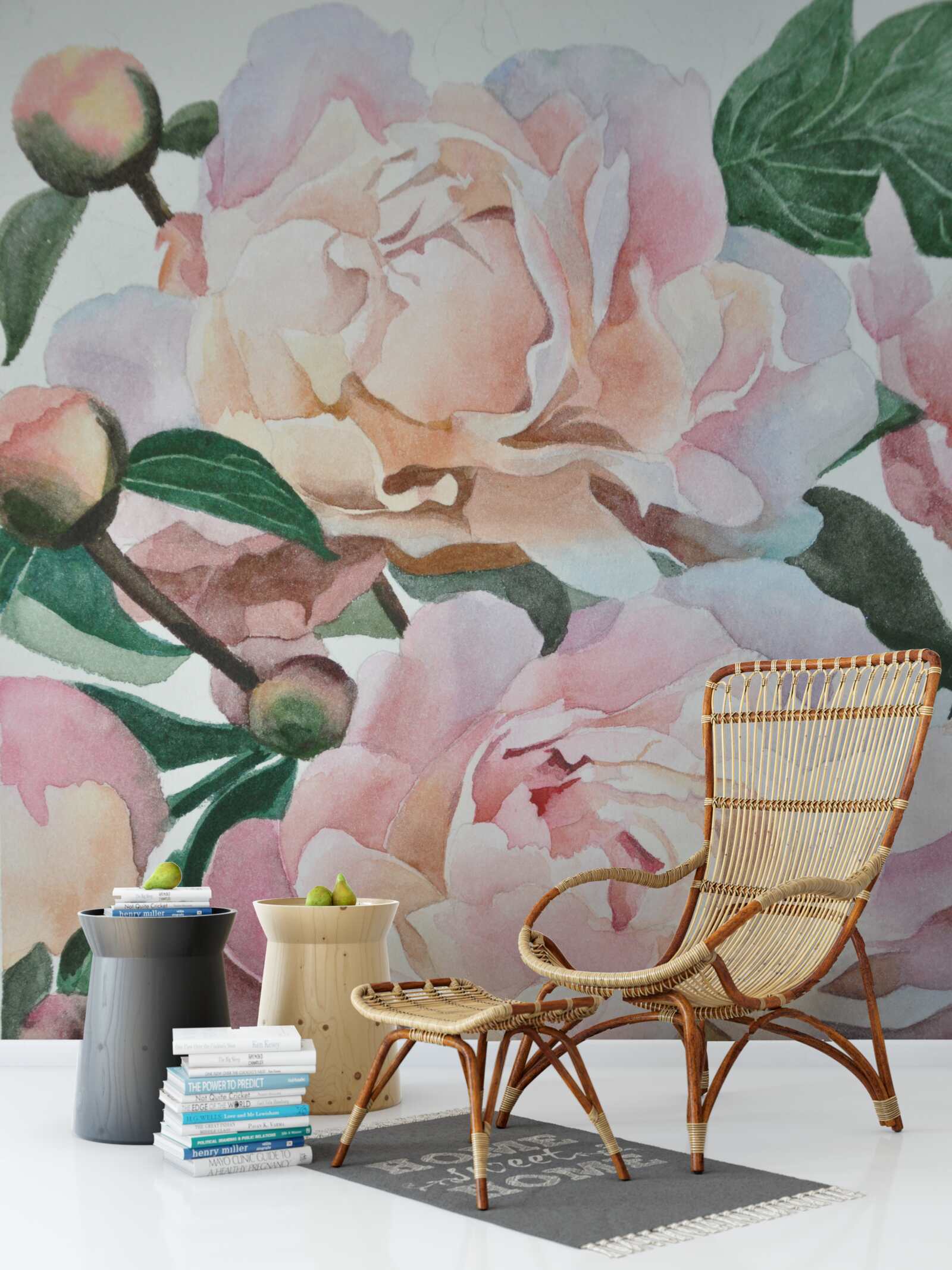 Carta da parati peonie dipinte ad acquerello