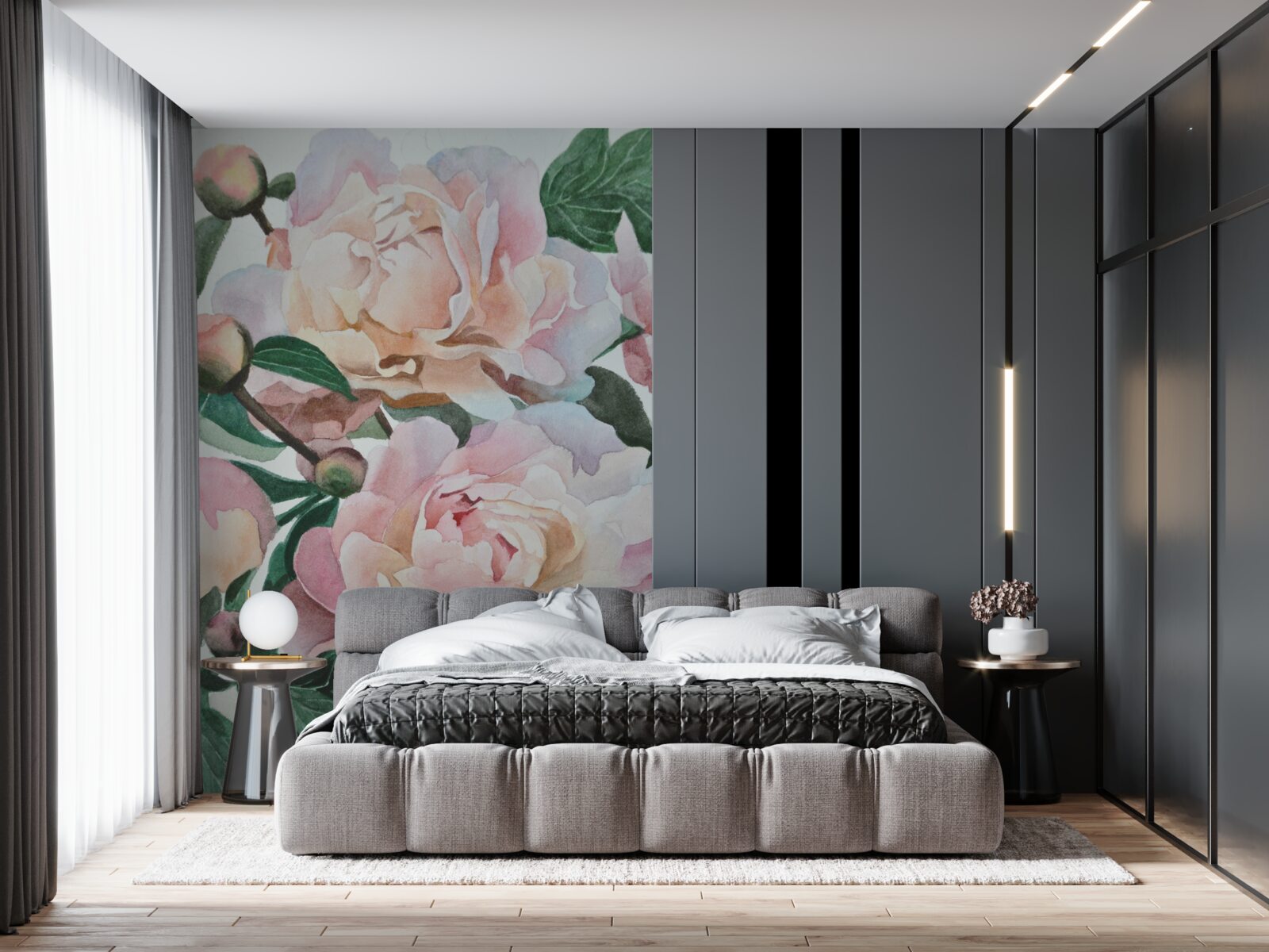 Carta da parati peonie dipinte ad acquerello