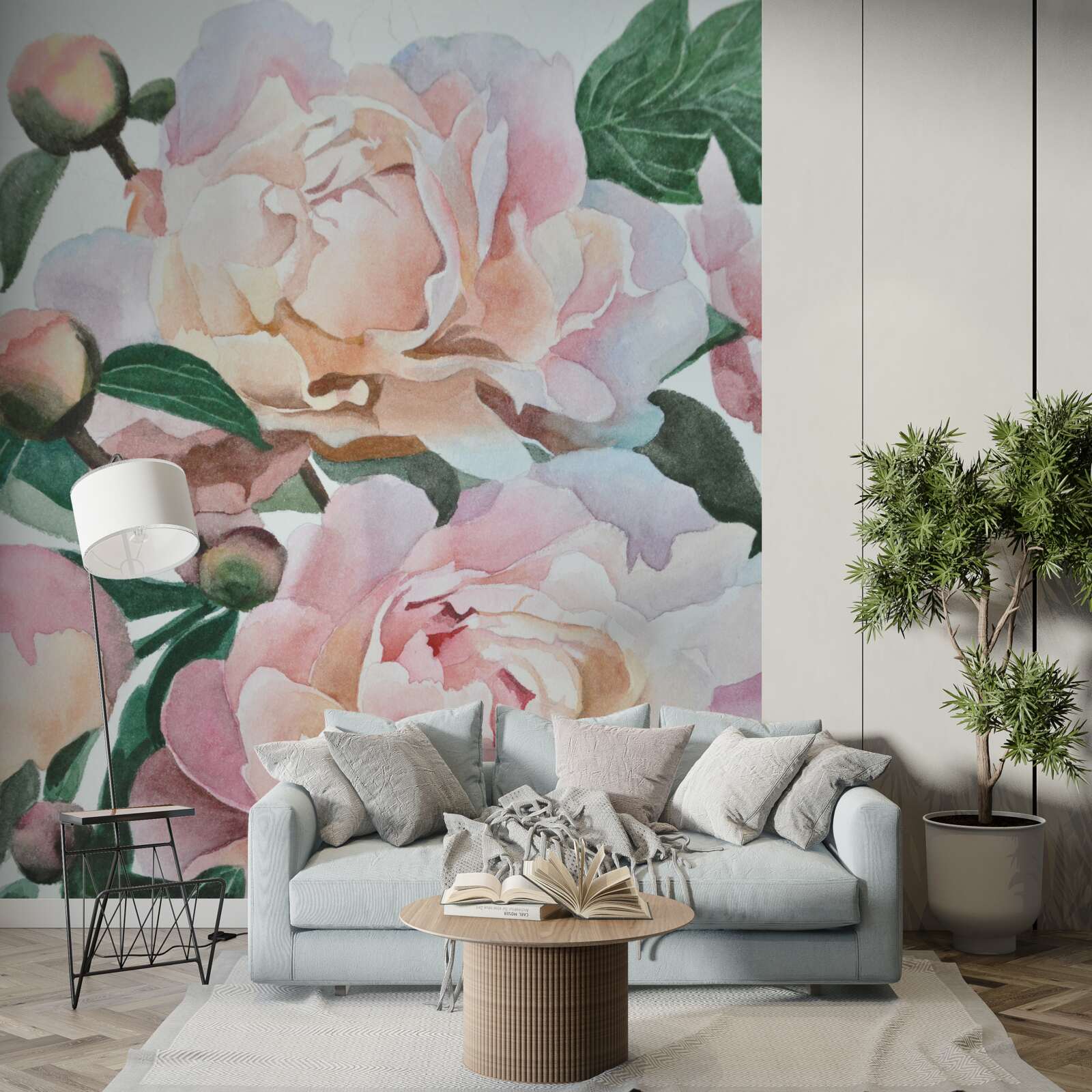 Carta da parati peonie dipinte ad acquerello