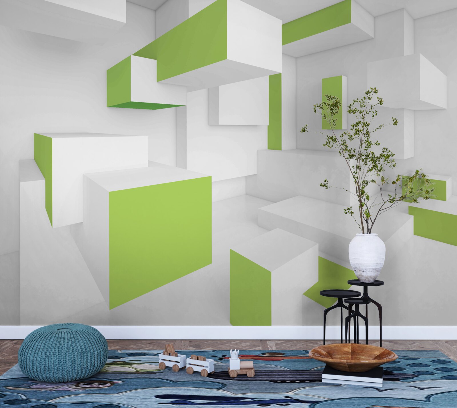 Carta da parati strutture rettangolari con rivestimento verde chiaro