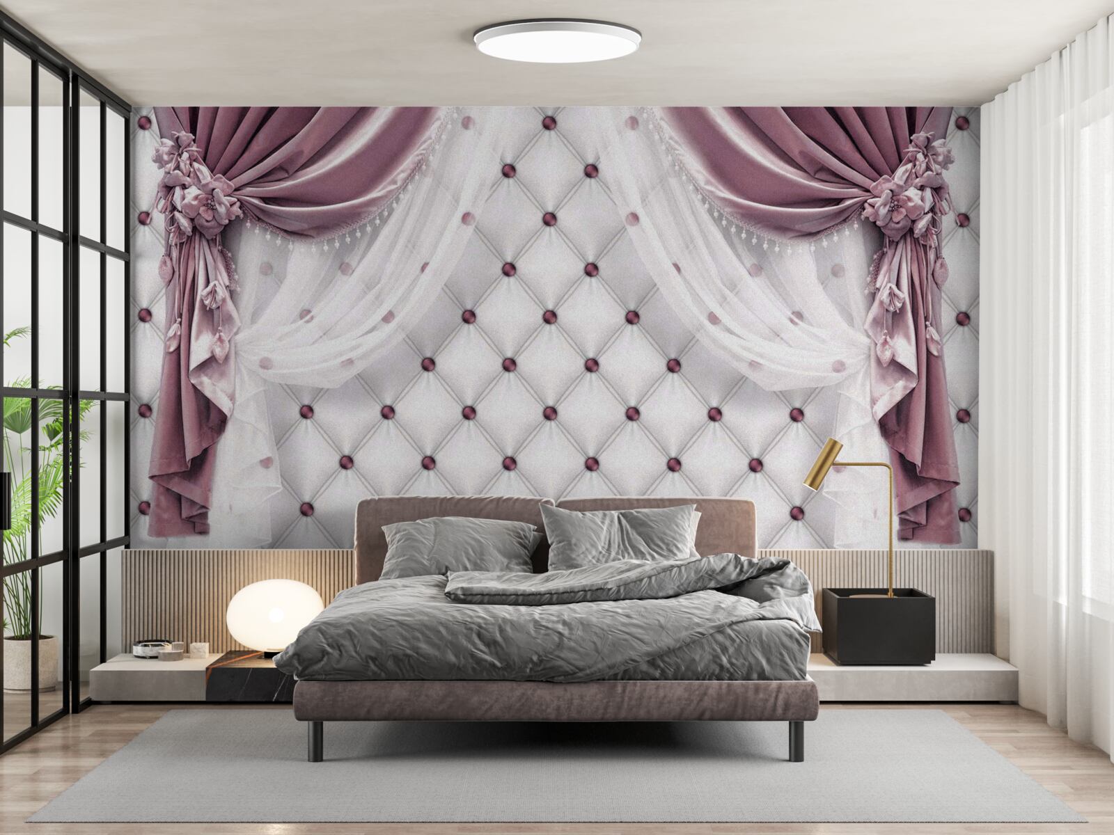 Carta da parati eleganti cornici e toni bianchi perlati