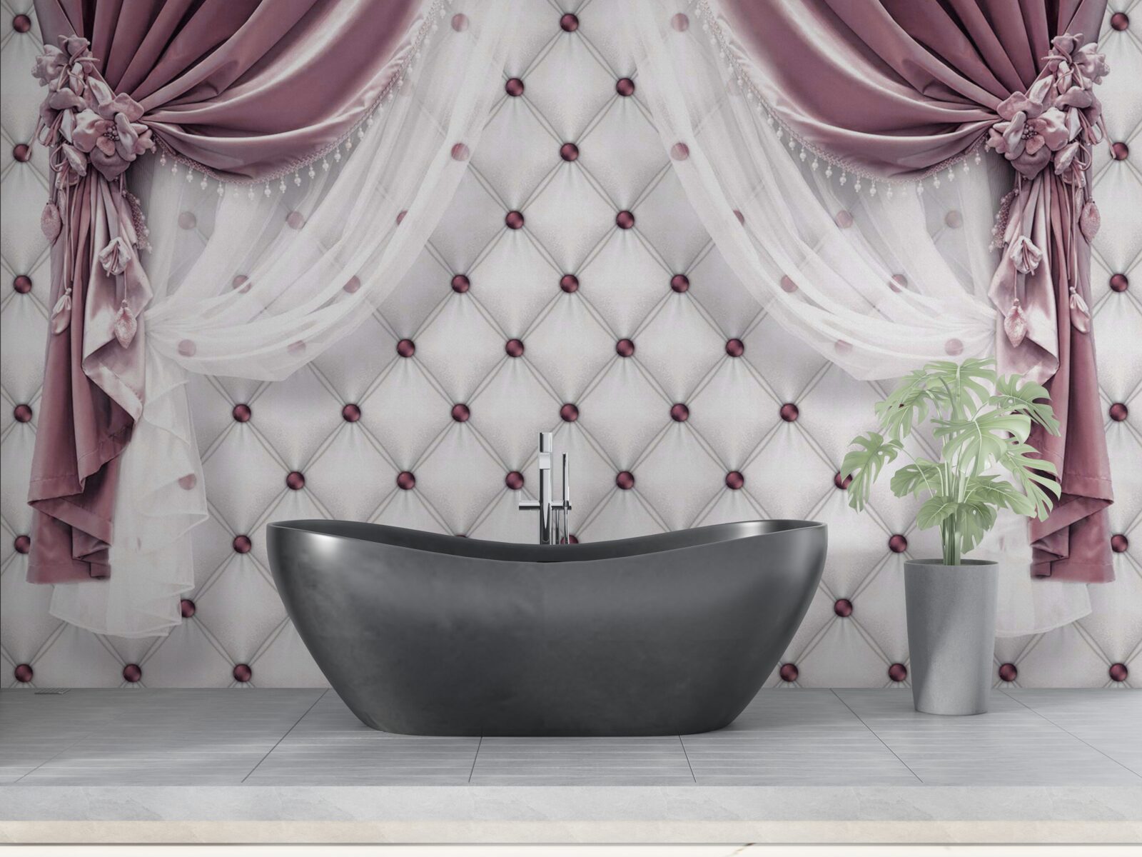 Carta da parati eleganti cornici e toni bianchi perlati