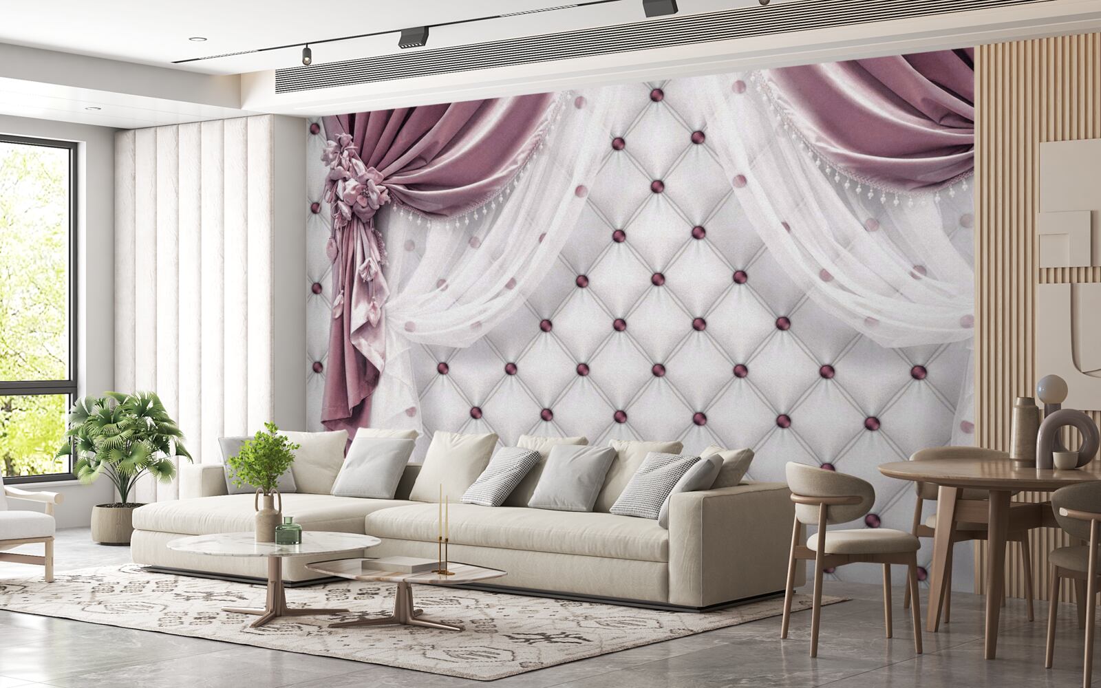 Carta da parati eleganti cornici e toni bianchi perlati