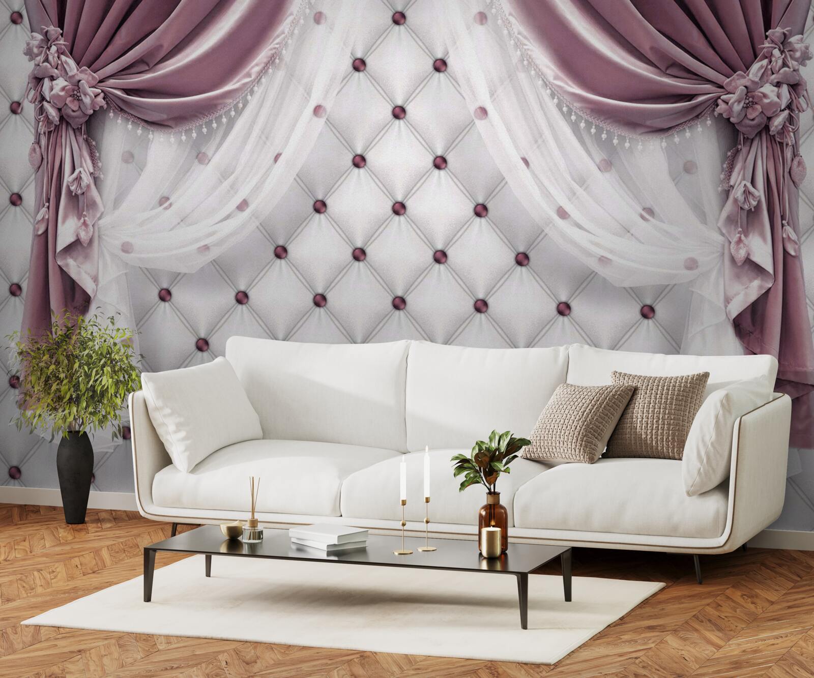 Carta da parati eleganti cornici e toni bianchi perlati