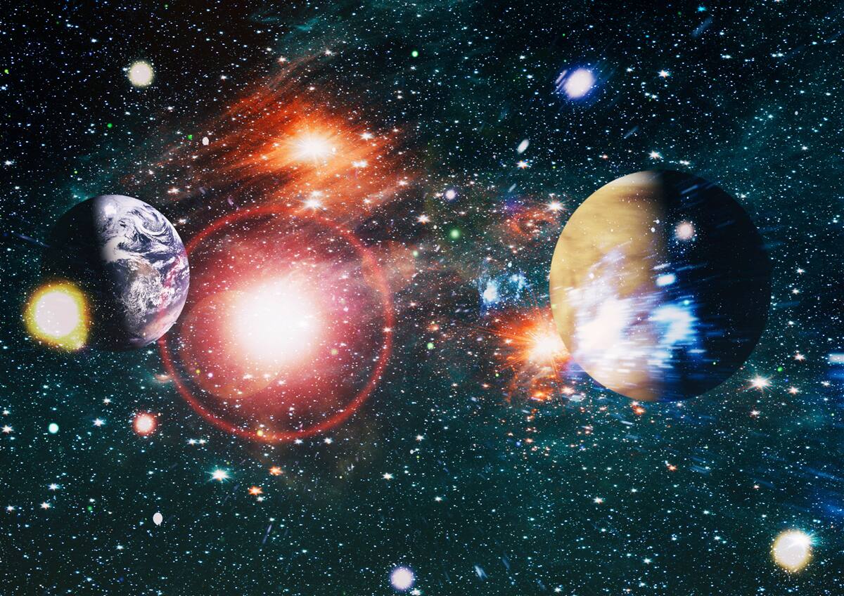 Carta da parati un cielo stellato in una notte nebbiosa
