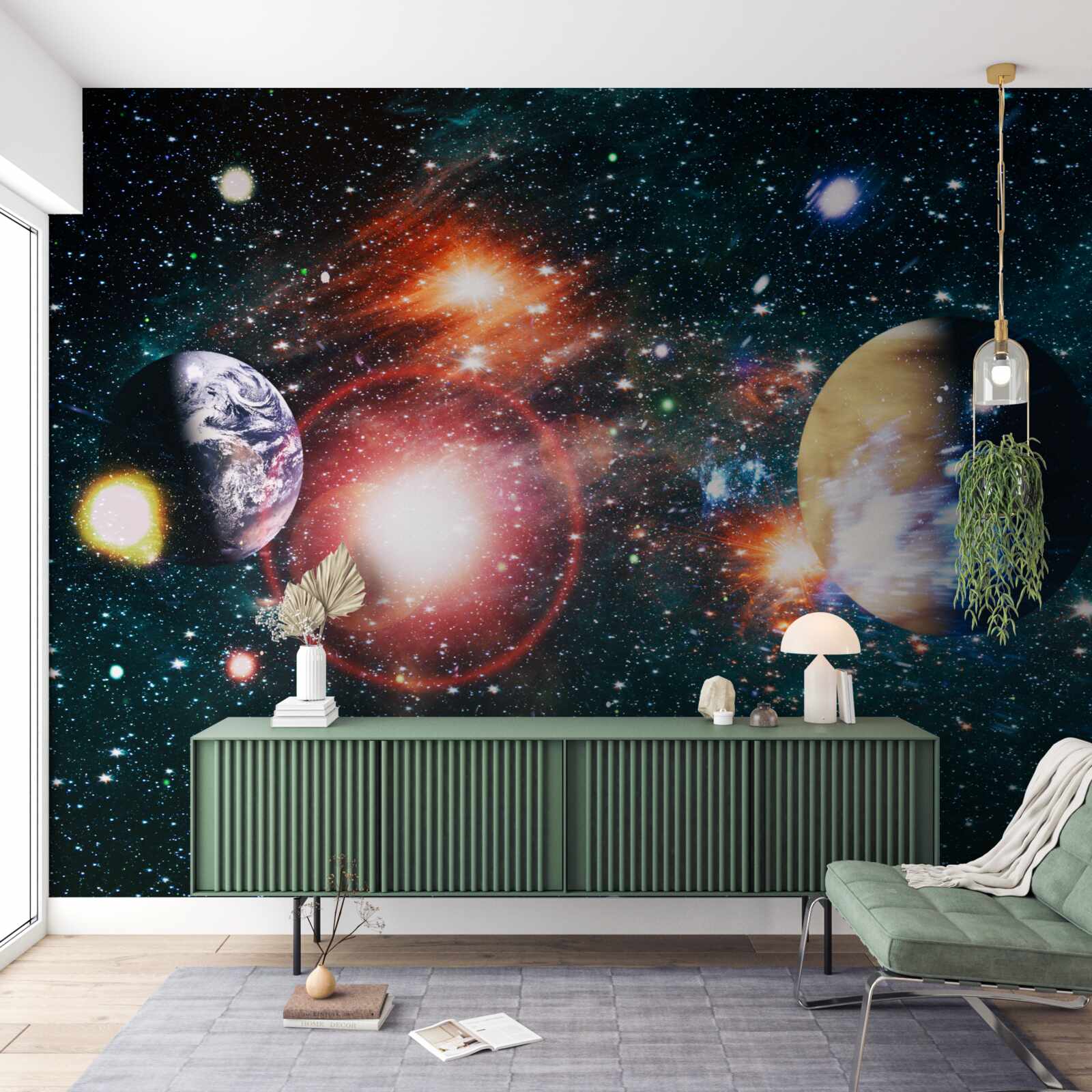 Carta da parati un cielo stellato in una notte nebbiosa