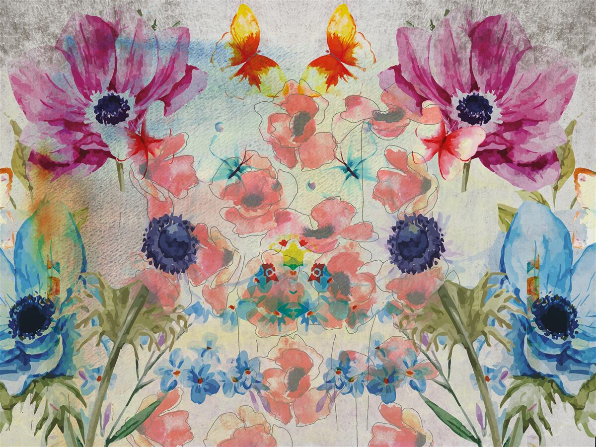 Carta da parati fiori dipinti in varie tonalità di acquerello