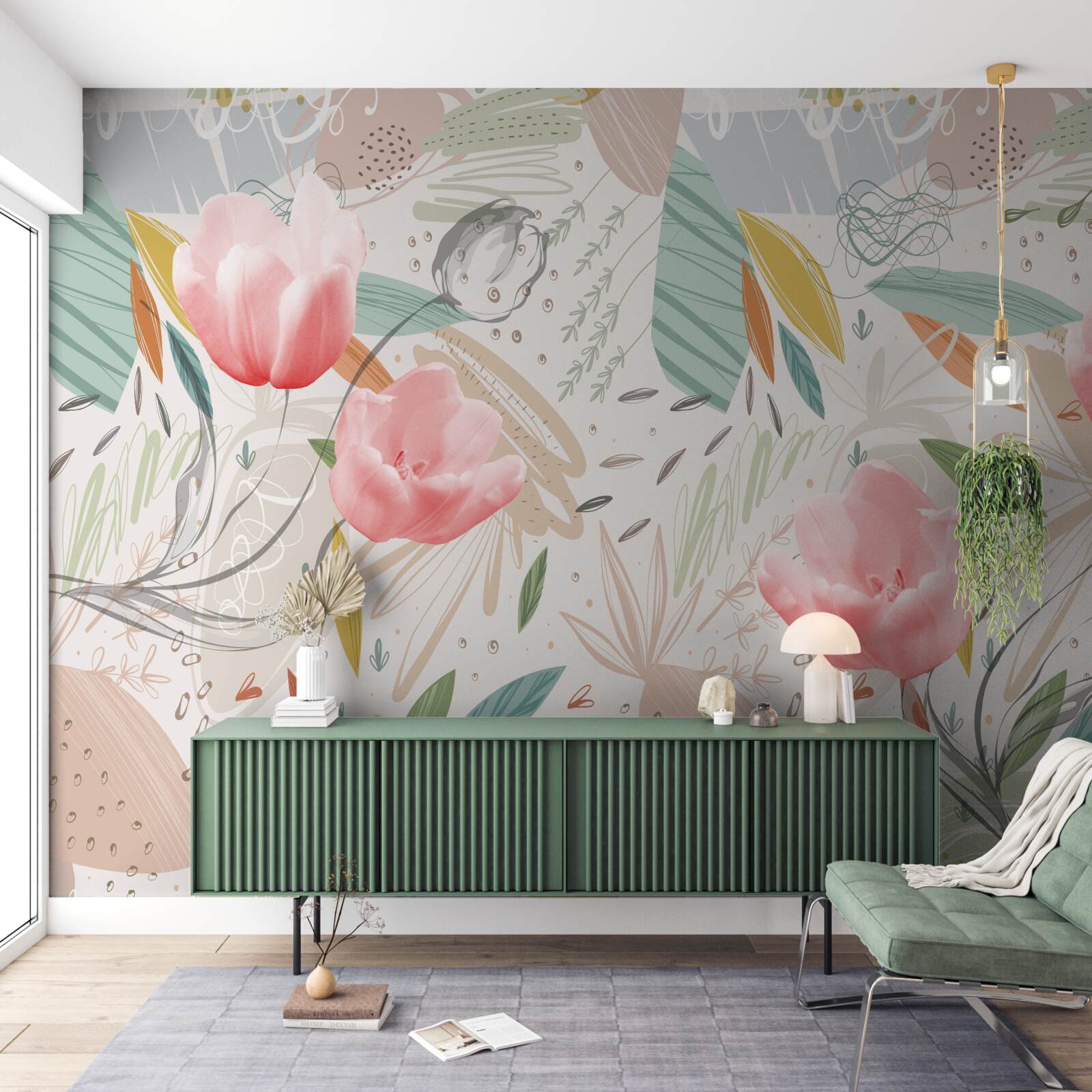 Carta da parati Sfondo in stile astratto con tulipani rosa