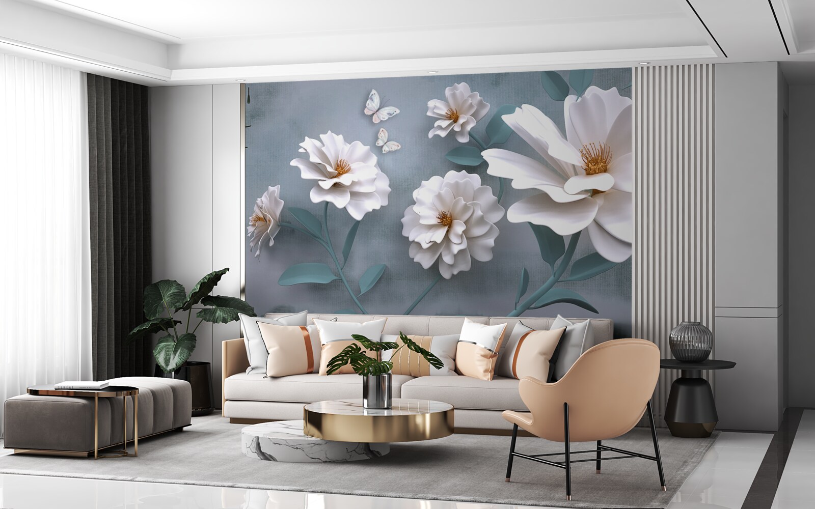 Carta da parati bellissimi fiori bianchi di grandi dimensioni