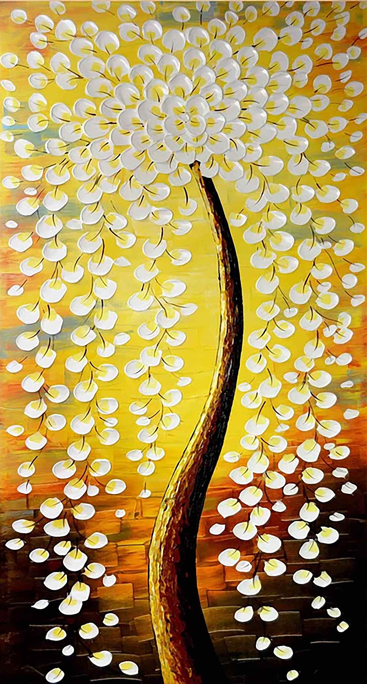 Carta da parati pittura ad olio raffigurante un albero in fiore