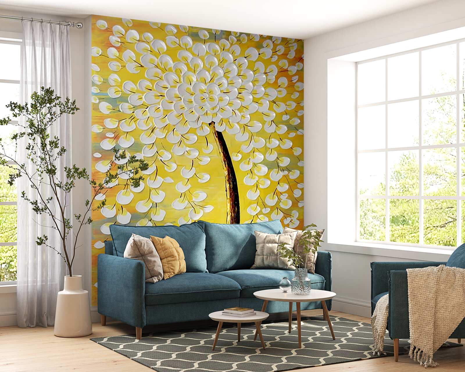 Carta da parati pittura ad olio raffigurante un albero in fiore