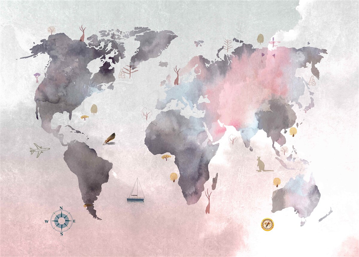 Carta da parati mappa del mondo realizzata ad acquerello