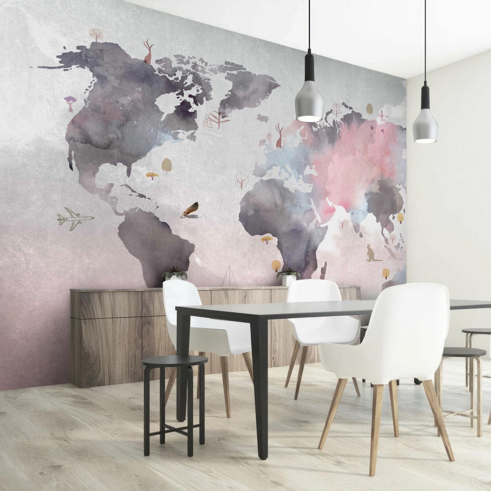 Carta da parati mappa del mondo realizzata ad acquerello