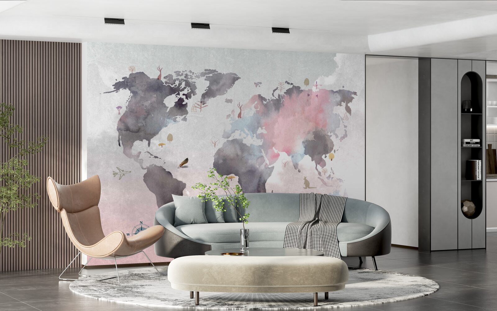 Carta da parati mappa del mondo realizzata ad acquerello